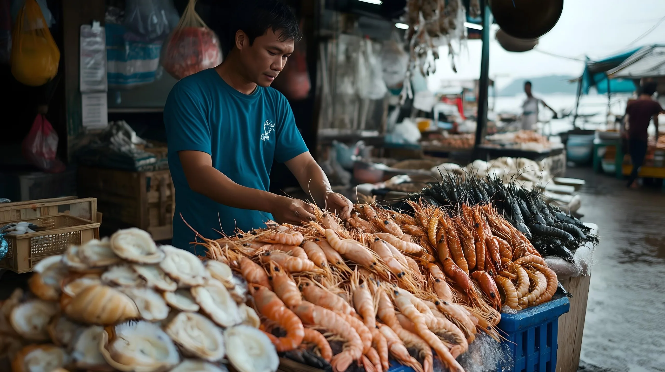 Nigeria Shrimp Market Creates New Opportunities as Fish and Seafood Demand Grows at 10.5 Percent CAGR vendor-arranging-fresh-seafood-including-shrimp-shellfish-openair-market-by-sea-scaled
