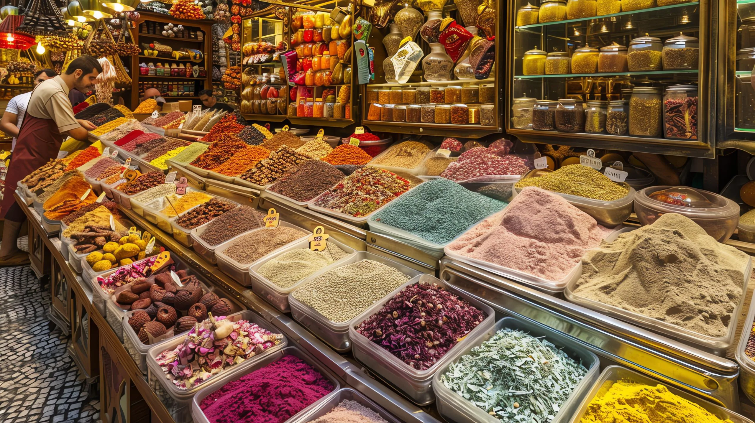 Singapore Food Flavor and Enhancer Market Outlook to 2035 vibrant-bustling-spice-market-with-variety-colorful-spices-nuts-other-goods-scaled