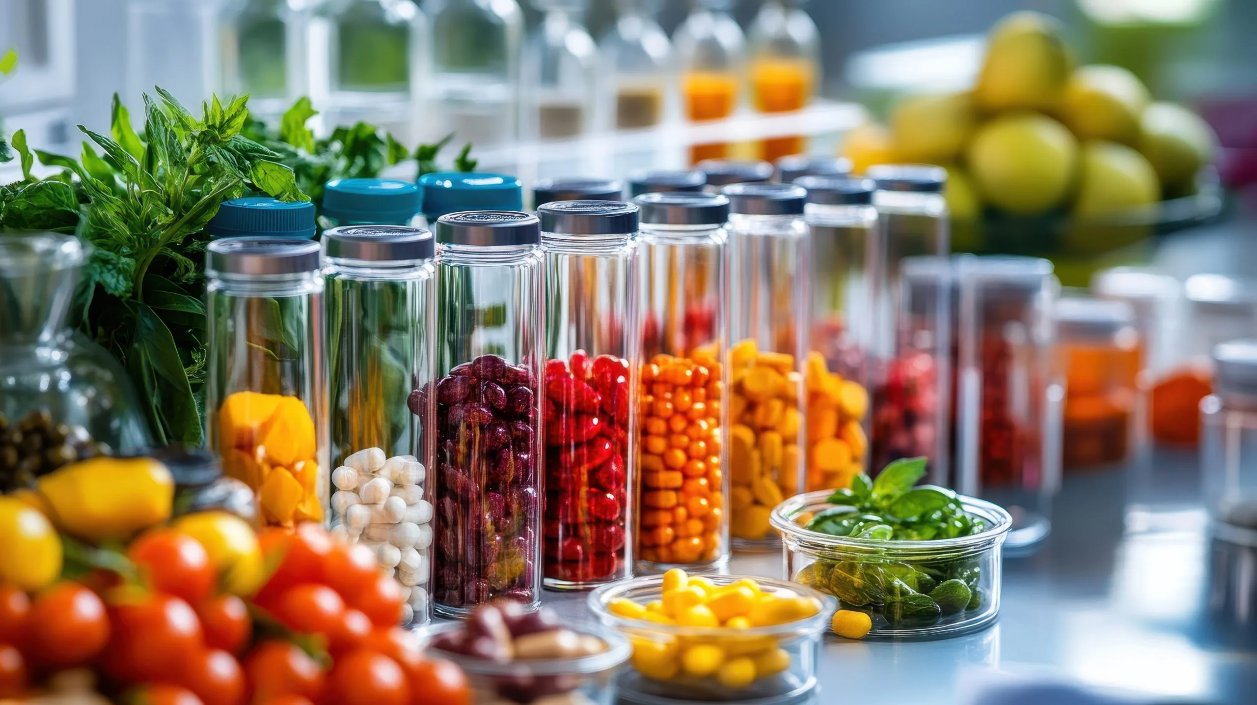 UAE Food Enzymes Market Outlook to 2035 vibrant-display-colorful-spices-herbs-transparent-jars-showcasing-variety-textures-hues-set-against-blurred-background-fresh-produce-1-scaled