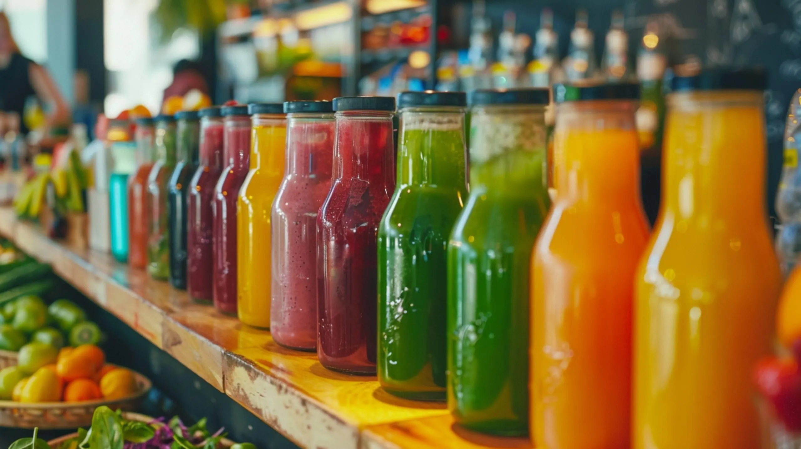 South Africa Beverage Packaging Market Outlook to 2035 vibrant-display-organic-smoothies-fresh-juices-with-colorful-fruits-vegetables-scaled