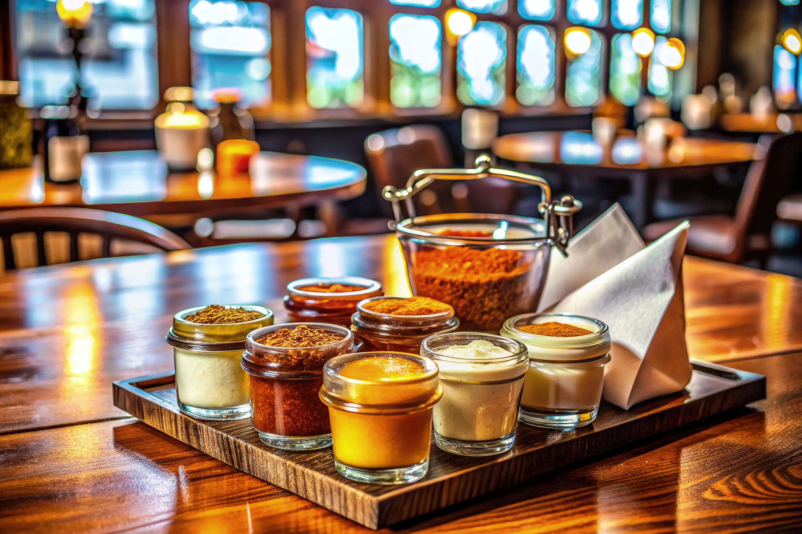 Philippines Food Emulsifiers Market Outlook to 2035 vibrant-display-various-sauces-spices-folded-napkins-arranged-wooden-tray-scaled