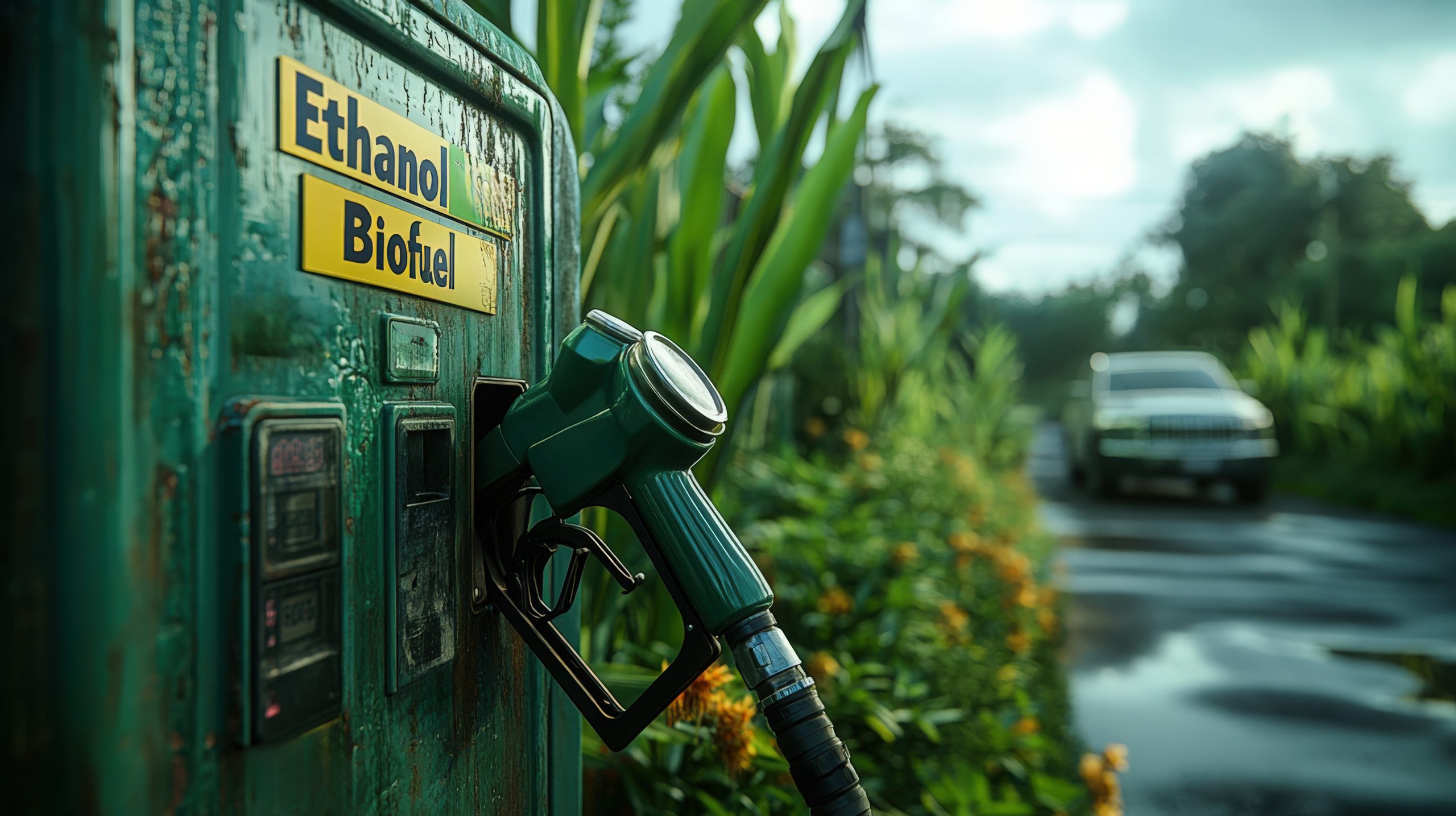 India Biodiesel Market Outlook To 2035 fuel-pump-biofuel-station-surrounded-by-greenery-rainy-day-scaled