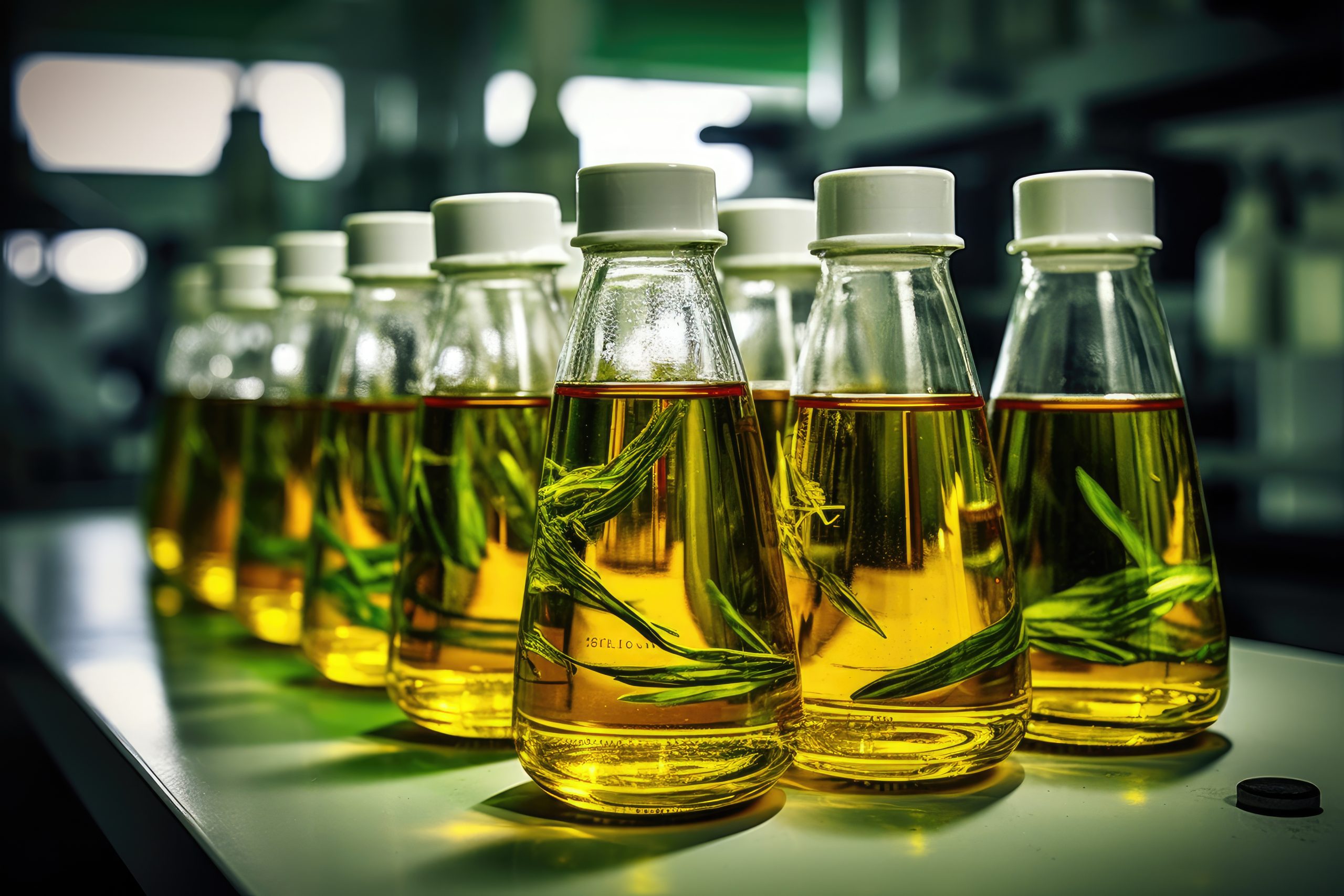 hydrotreated-vegetable-oil-as-biofuel-glass-container-lab-scaled