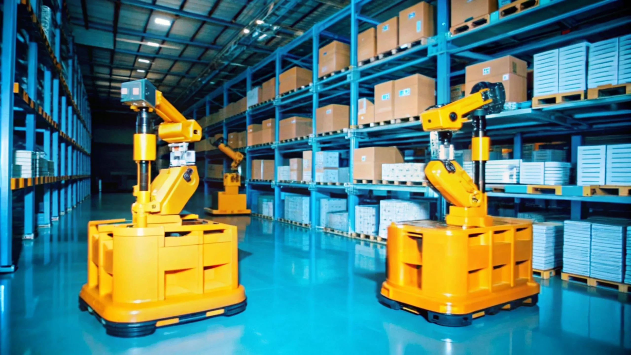 USA Warehouse Robotics Market Outlook to 2035 warehouse-with-blue-floor-yellow-robots-side-scaled