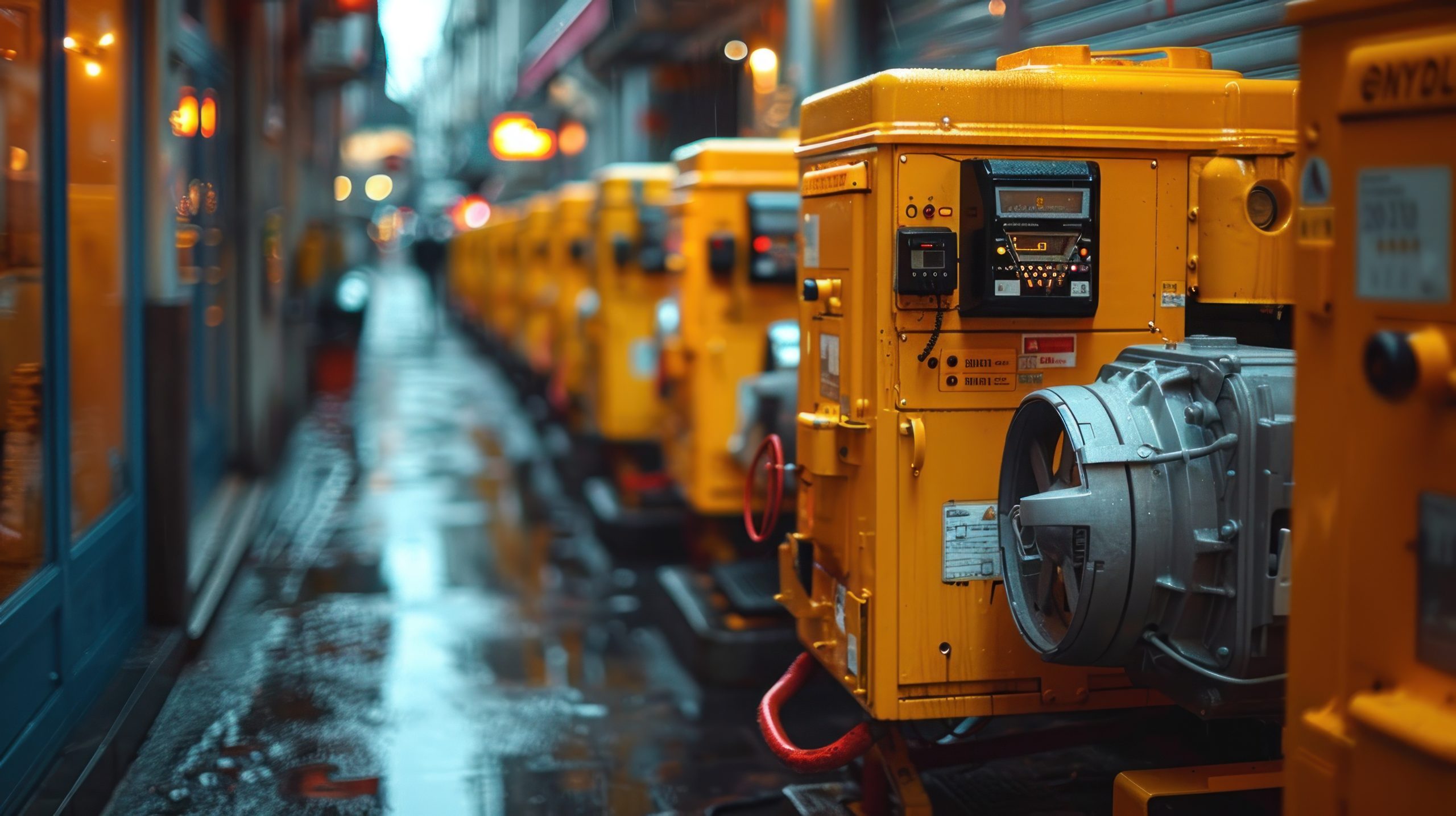 UAE Gas Genset Market Outlook to 2035 yellow-generators-urban-alleyway-scaled