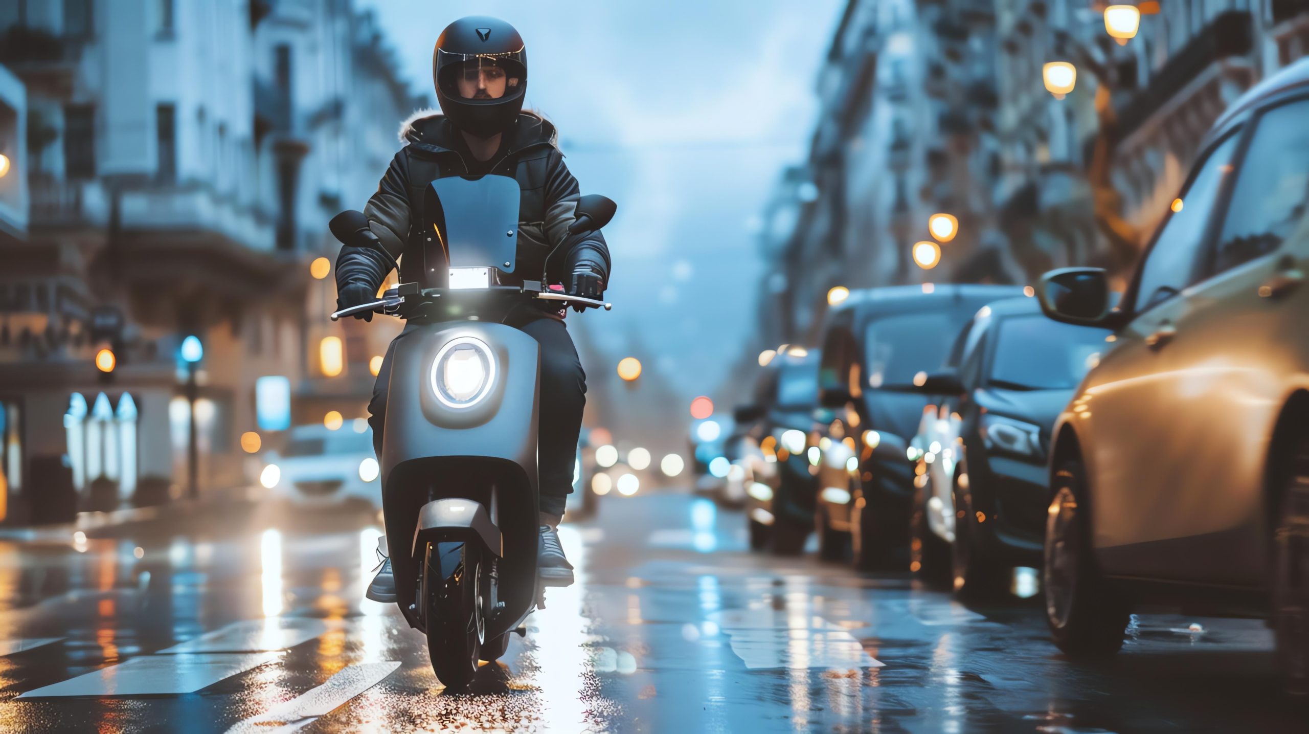 USA Low Speed Two-Wheelers Vehicle Market Outlook to 2035 young-man-rides-his-electric-scooter-through-city-streets-night-city-lights-are-reflected-wet-pavement-scaled