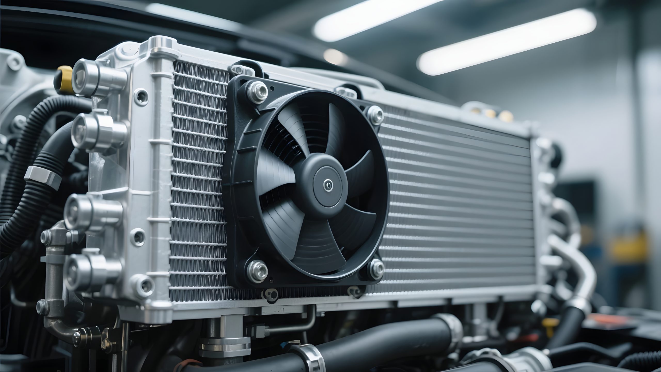 Singapore Automotive Heat Exchanger Market Outlook to 2035 car-radiator-with-cooling-fan-workshop-scaled