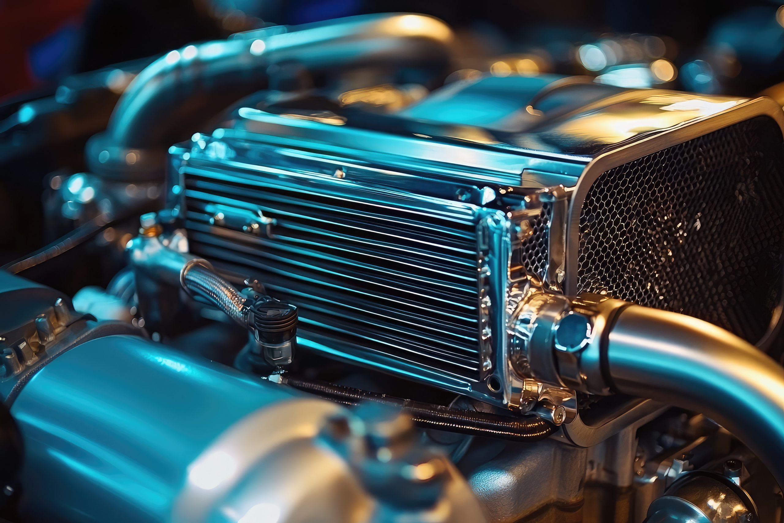 UAE Automotive Heat Exchanger Market Outlook to 2035 close-up-high-performance-engines-intercooler-showcasing-its-intricate-design-metallic-finish-vibrant-colors-reflections-highlight-engineering-excellence-power-potential-scaled
