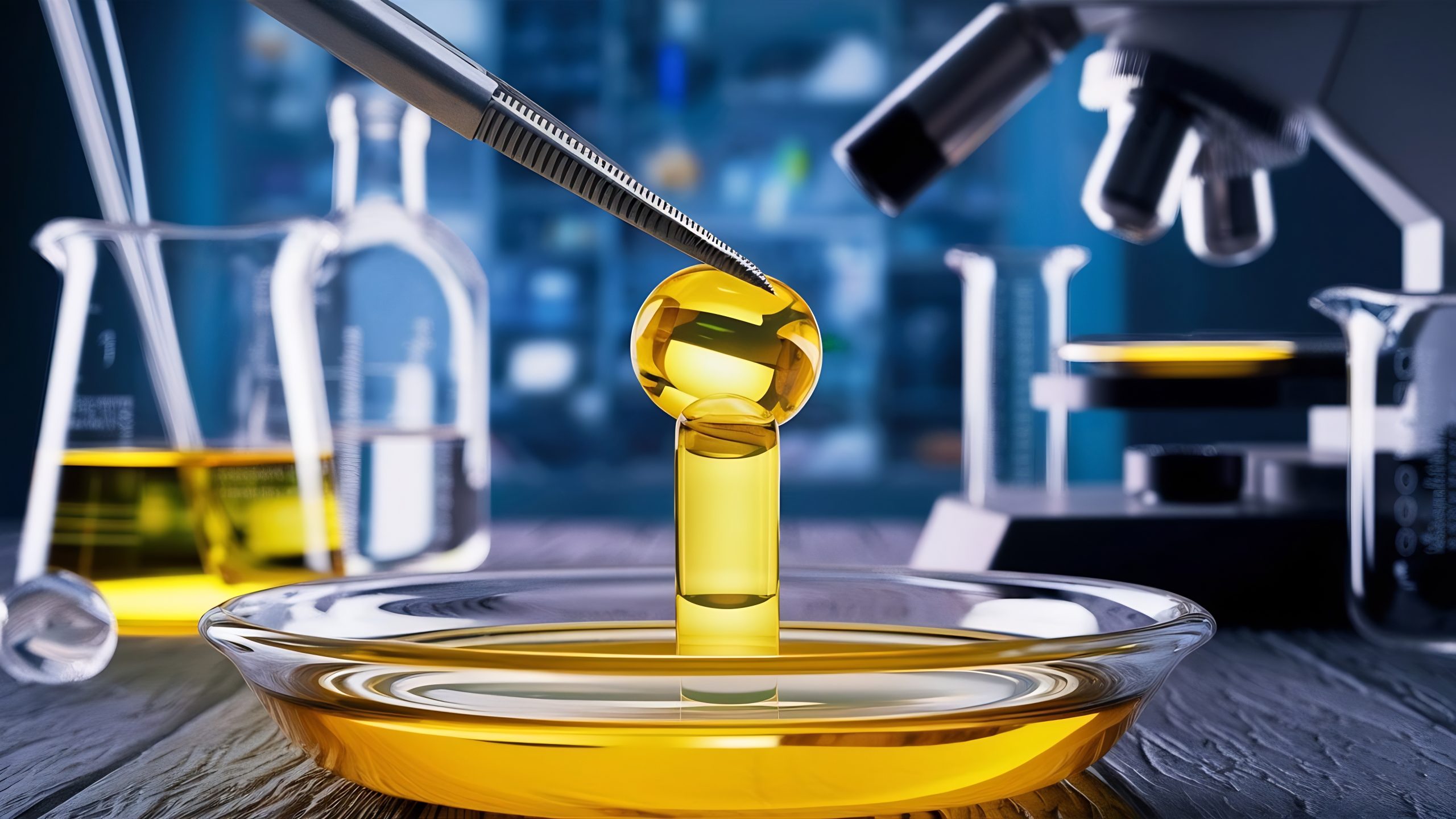 India Ester Lubricant Market Outlook to 2035 closeup-shot-tweezers-holding-clear-yellow-capsule-yellow-liquid-glass-dish-lab-scaled