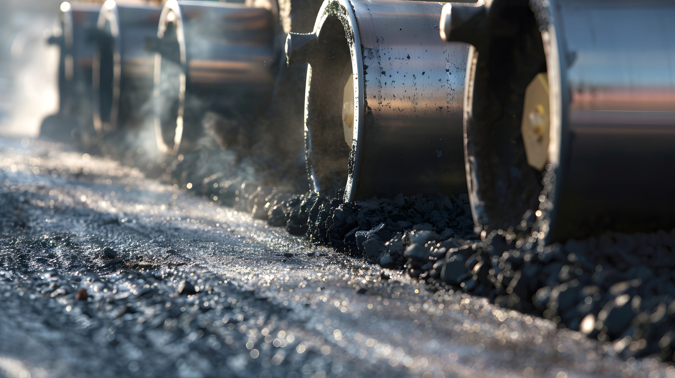 Singapore Sulphonated Asphalt Market Outlook to 2035 closeup-steamroller-wheels-flattening-fresh-asphalt-with-heat-waves-rising-summer-sun-scaled