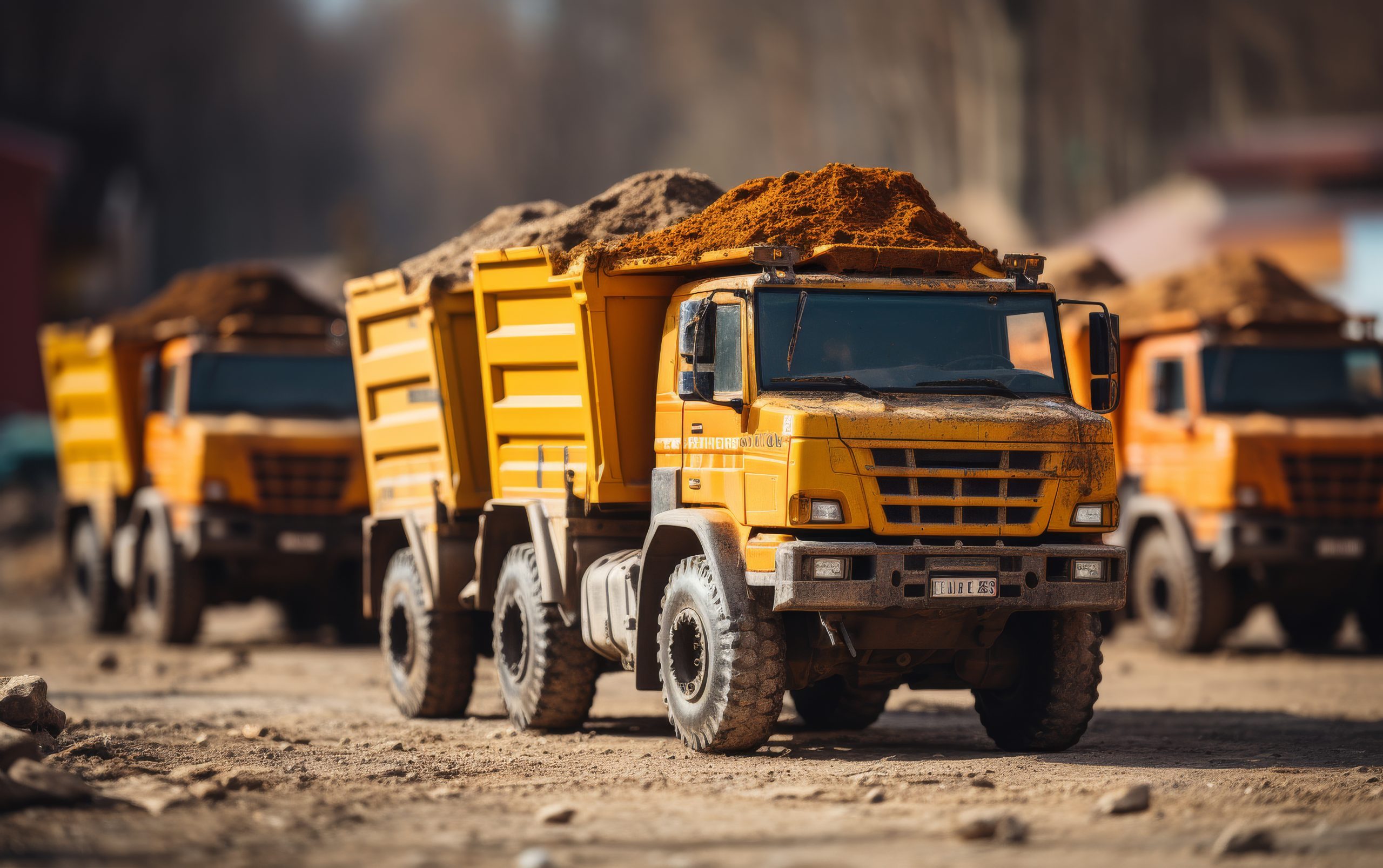 Singapore Dump Truck Market Outlook to 2035 group-dump-trucks-parked-top-dirt-field-scaled
