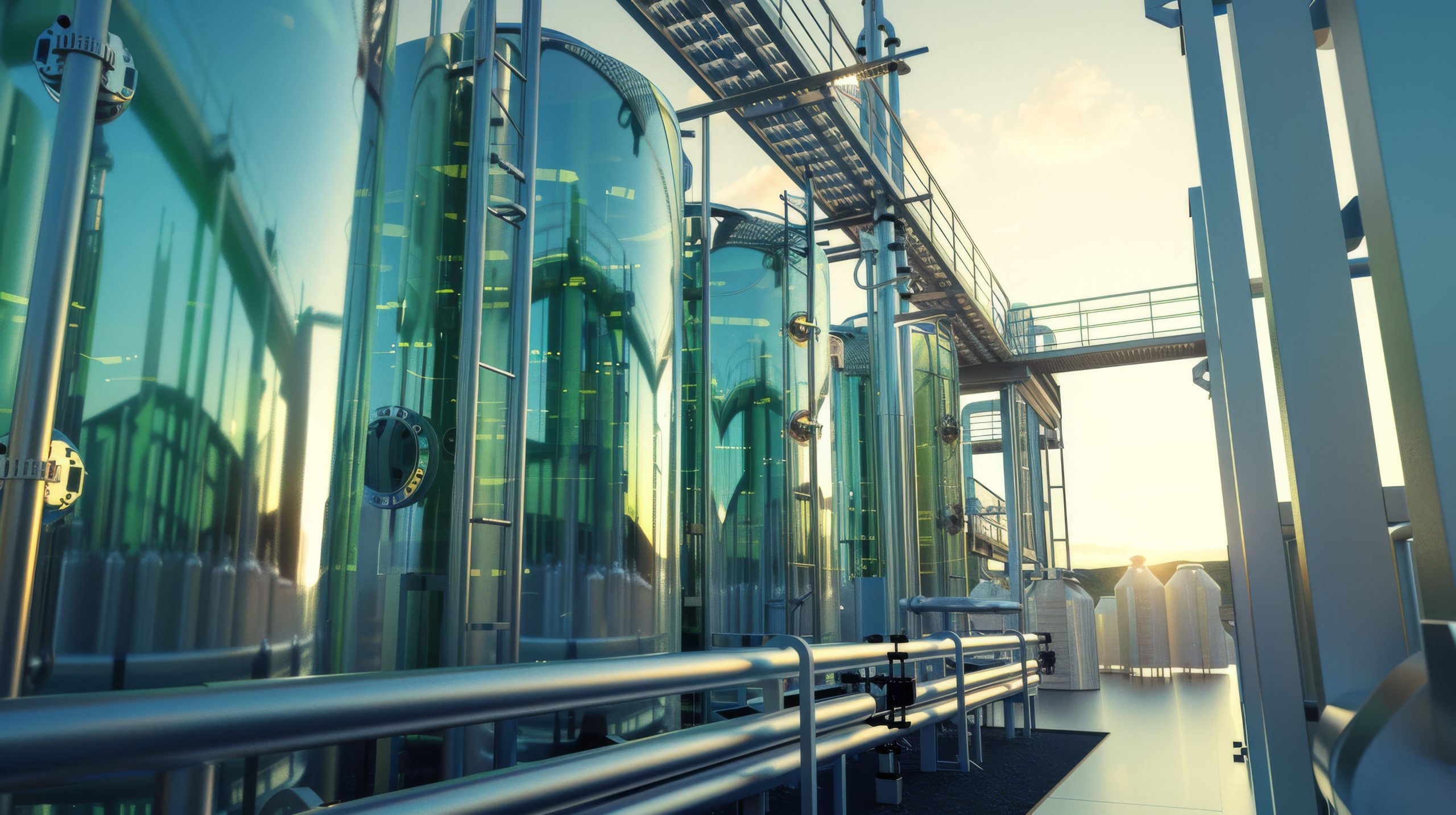 Vietnam Coated Glass Market Outlook to 2035 industrial-scene-with-large-glass-storage-tanks-reflecting-sunlight-networks-pipes-walkways-showcasing-hightech-futuristic-facility-scaled