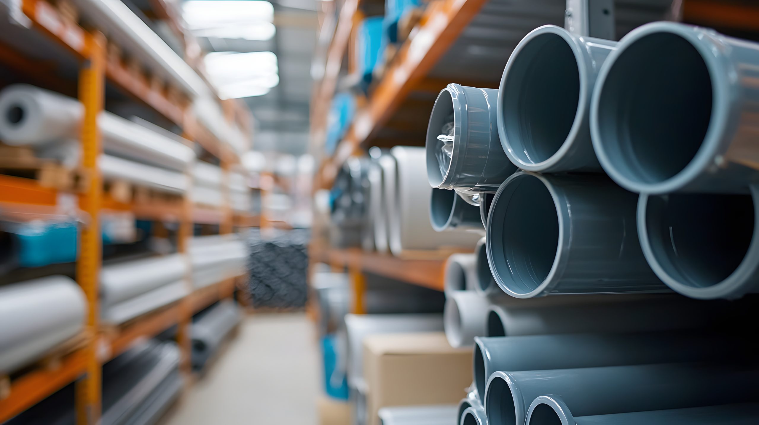 KSA Plastic Pipes and Fittings Market Outlook to 2035 pvc-pipes-stacked-warehouse-plastic-tubes-row-stacked-shlef-scaled