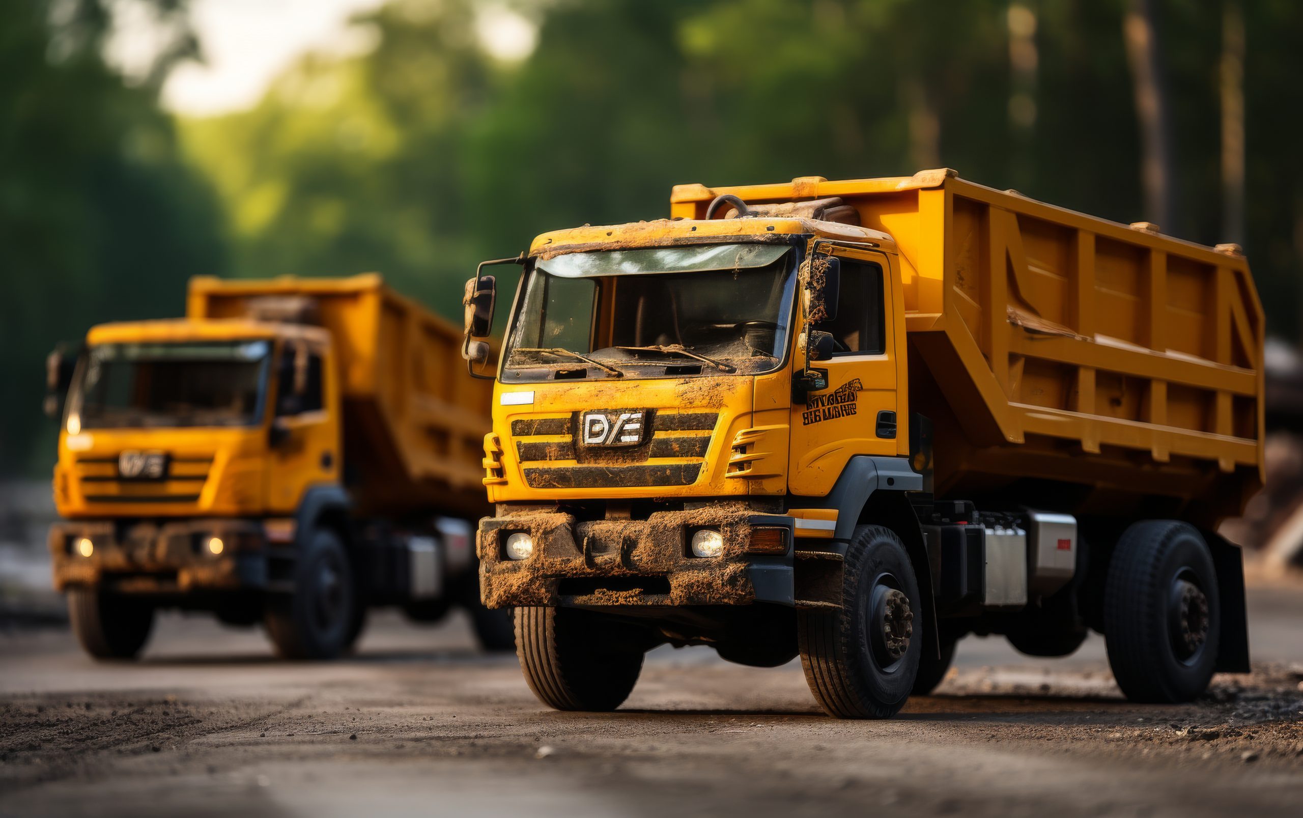 USA Dump Truck Market Outlook to 2035 two-bright-yellow-dump-trucks-driving-down-road-scaled