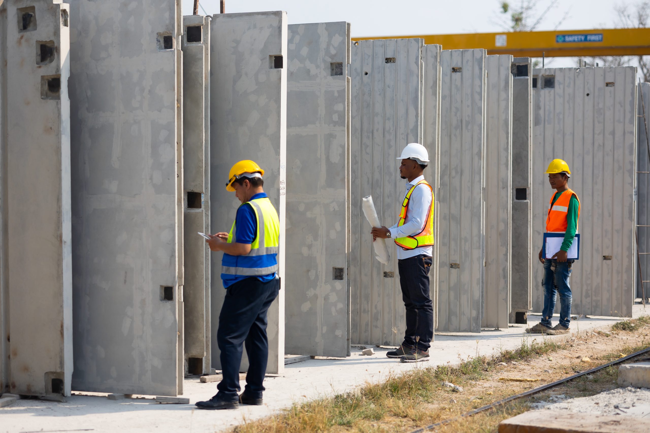 Vietnam Precast Concrete Market Outlook to 2035 african-american-architect-engineering-man-asian-worker-safety-hardhat-working-precast-factory-industrial-heavy-industry-manufacturing-factory-prefabricated-concrete-walls-scaled