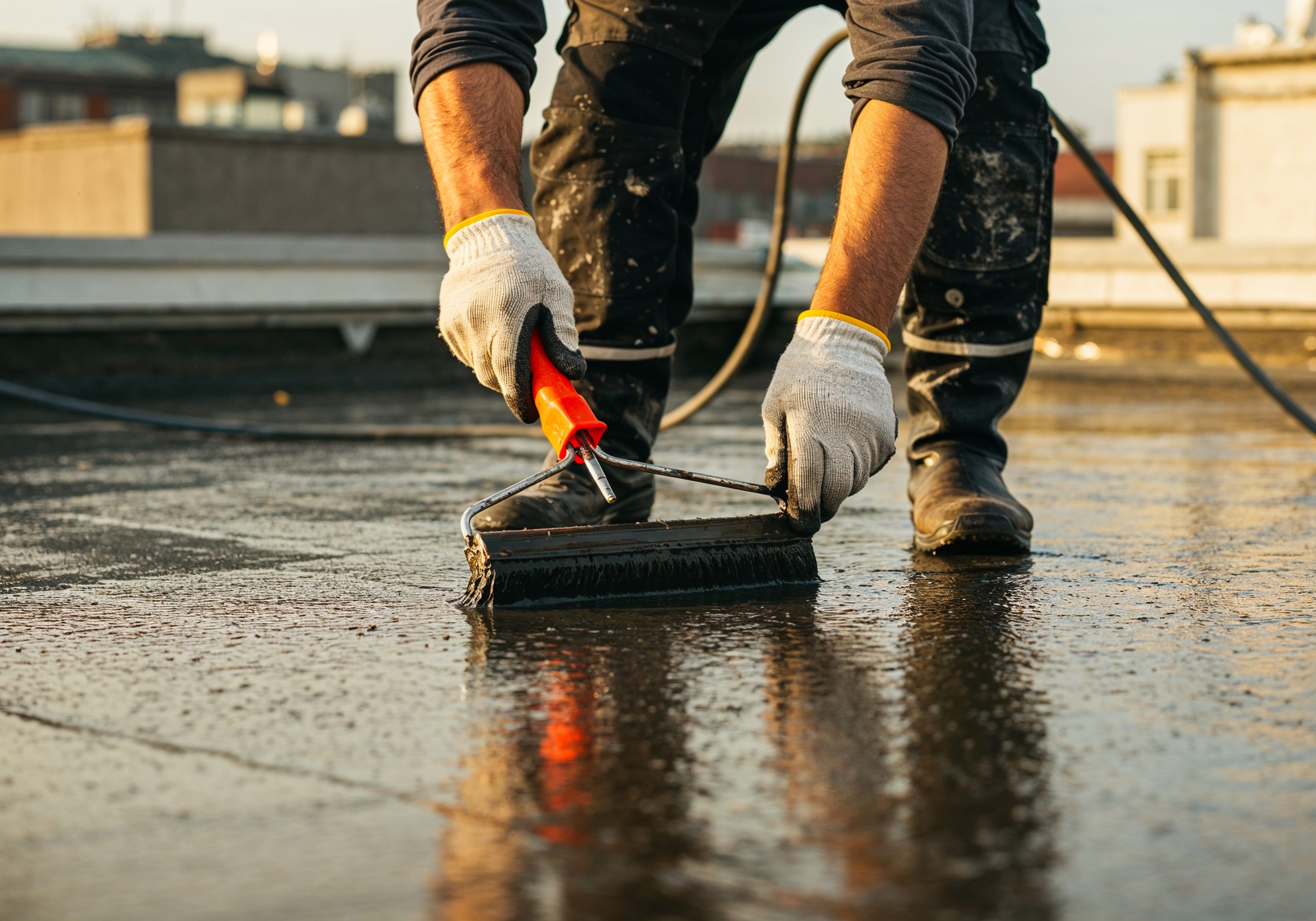 India Cool Roof Coatings and Systems Market Outlook to 2035 worker-applies-bitumen-coating-with-brush-flat-roof-waterproofing-protection-scaled